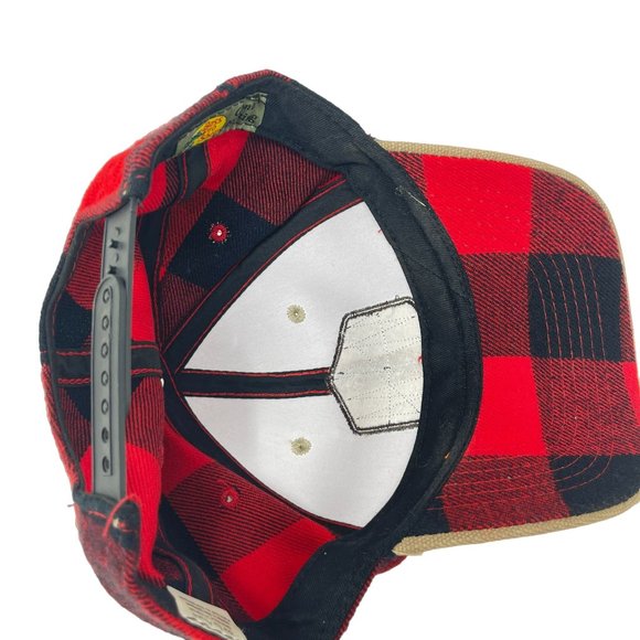 Bass Pro Shops Red Black Buffalo Plaid Hat Snapback Gone‎ Fishing Cap Adjustable - Picture 5 of 7